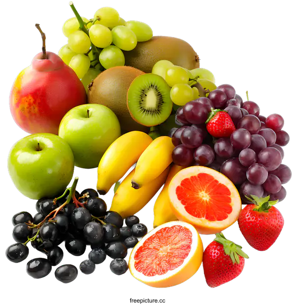 [Transparent Background PNG]Fresh Fruit Arrangement with Grapes Kiwi and Bananas