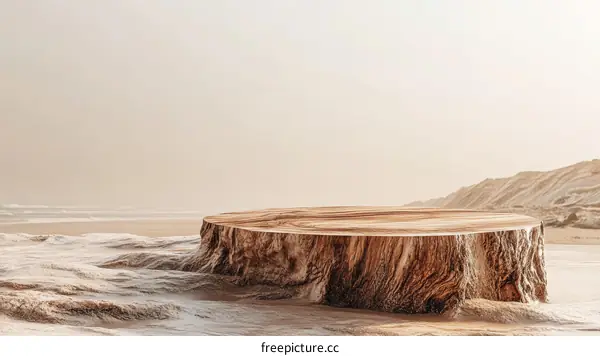 Wooden Stump Display Stand on the Beach