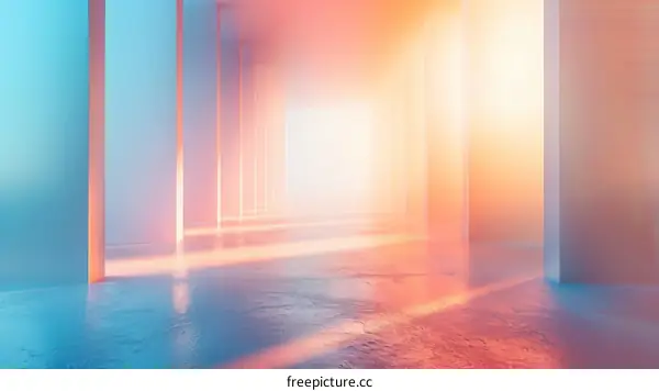 Glowing Columns and Bright Light in a Futuristic Corridor