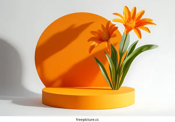 Orange Floral Display on a Modern Podium