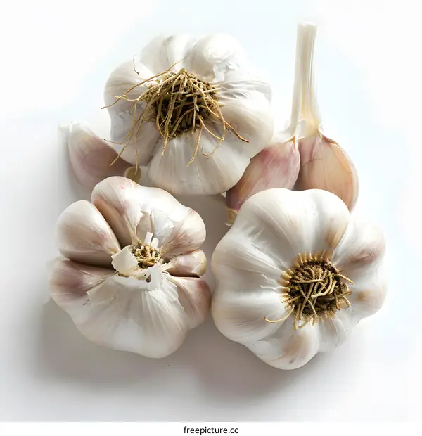 Fresh garlic bulbs on white background