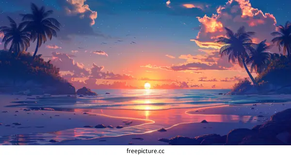 Tranquil Sunset Over a Tropical Paradise