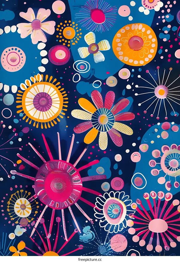 Abstract Colorful Floral Pattern with Glitter