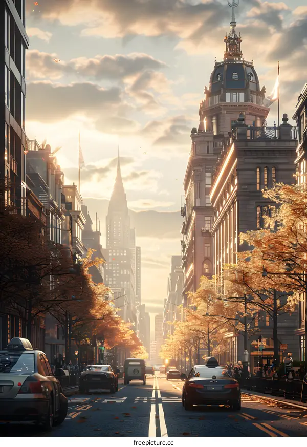 New York City street scene in autumn