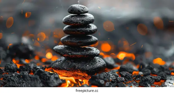 Stacked Black Stones on Burning Red Cinders