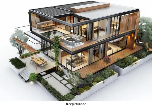 Modern Architectural Villa Design Illustration