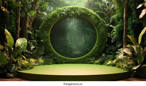 Tropical Forest Scene with Circular Green Archway