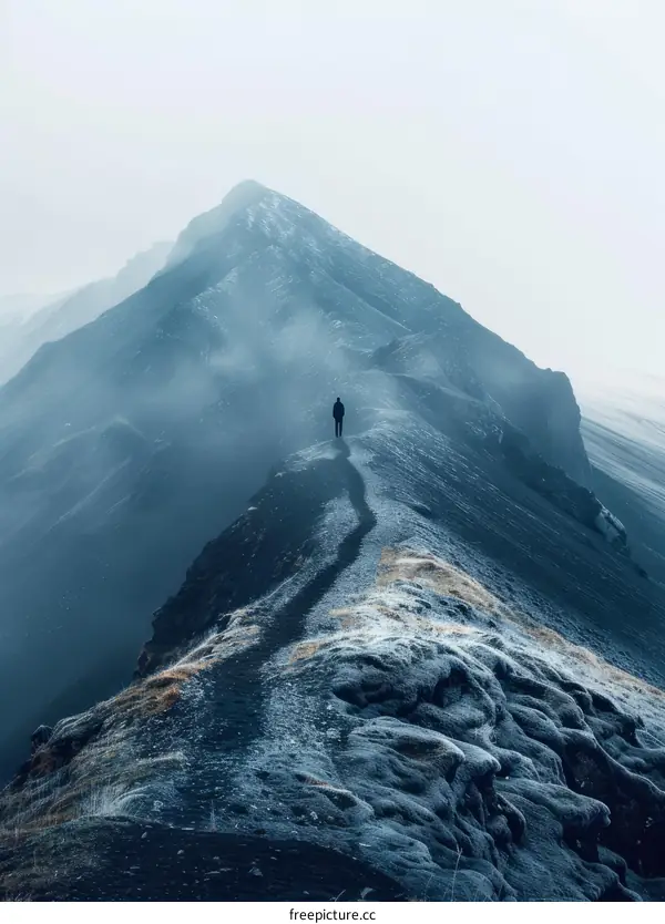 Man standing alone on top of a mountain