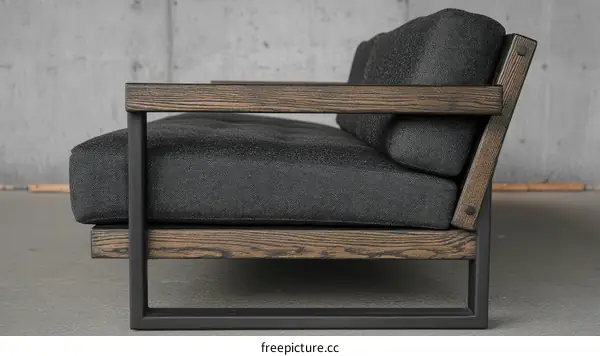 Modern Industrial Dark Wood Sofa with Metal Frame