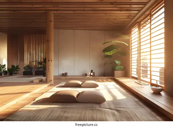 Minimalist Japanese Style Living Room Interior Design With Wooden Flooring