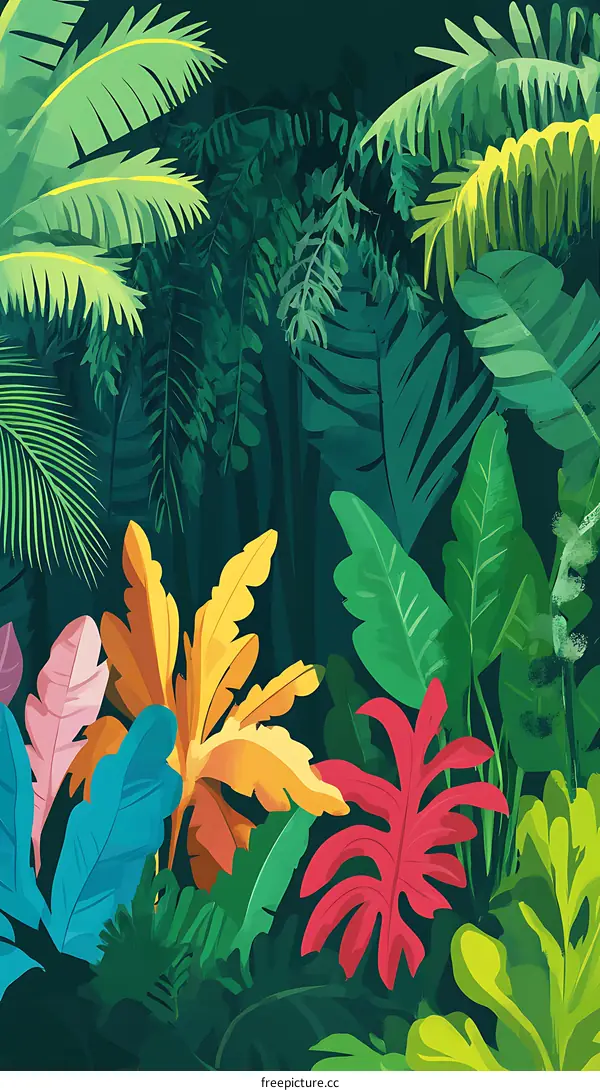 Colorful Tropical Jungle Leaf Background Illustration