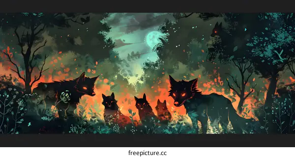 Wolves in the Moonlight Forest
