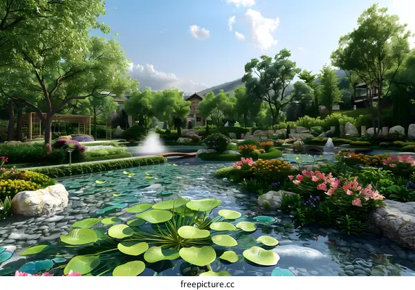 The landscape design效果图 of the garden