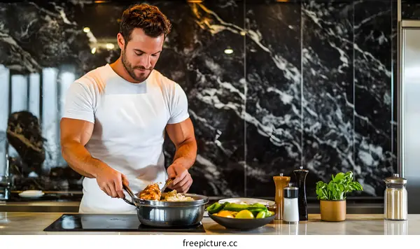 Man Cooking in a Modern Kitchen