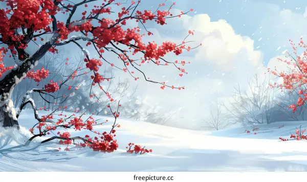 Crimson Blossoms Amidst the Snow