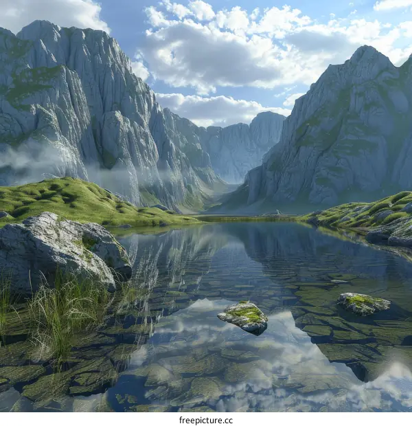 Fantasy Mountain Landscape with Lake