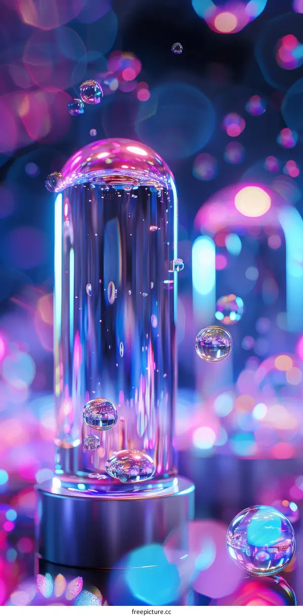 Abstract Neon Liquid Glass Tube with Bubbles