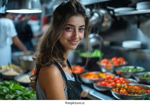 Young Woman Chef in a Commercial Kitchen