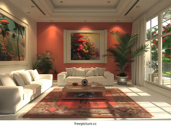 A red wall decoration painting living room