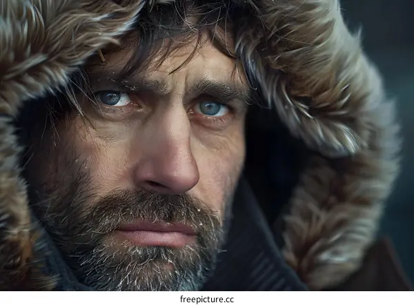 Portrait of a man in a fur hood