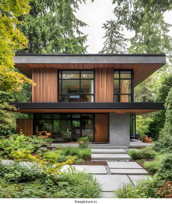 Modern House with Wooden Siding and Concrete Exterior