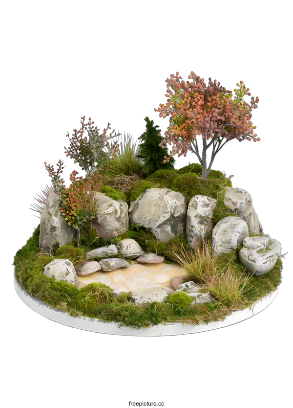 [Transparent Background PNG]Miniature Landscape with Rocks, Trees and Moss