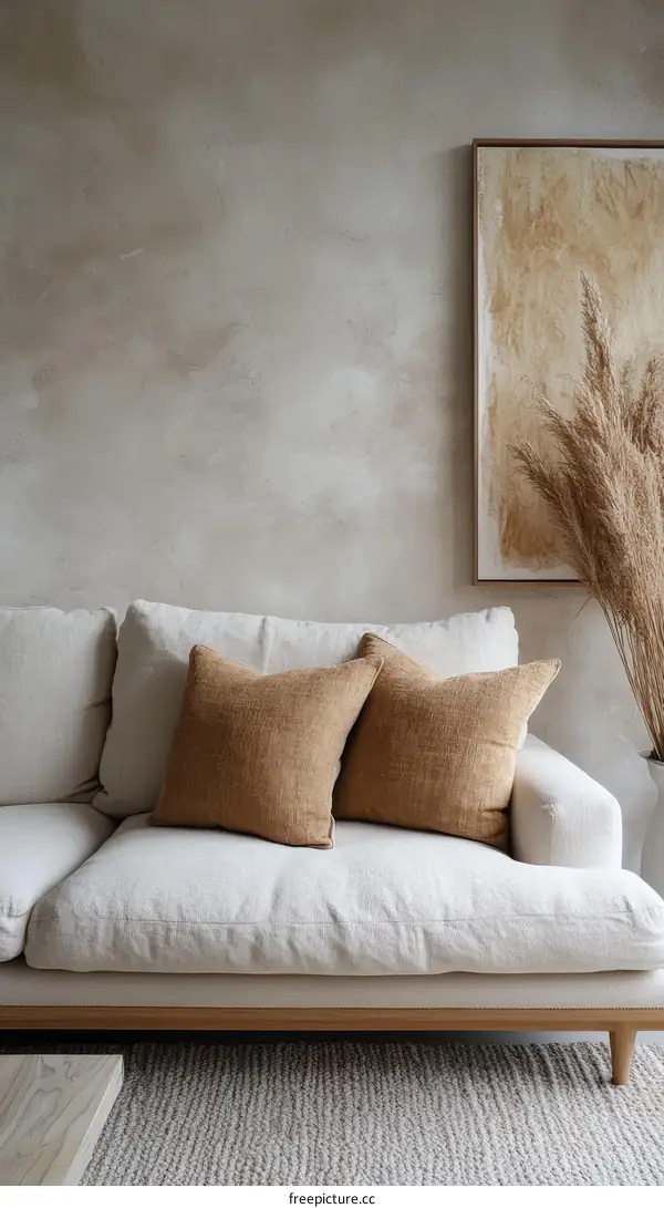 Modern Beige Sofa in a Minimalist Living Room