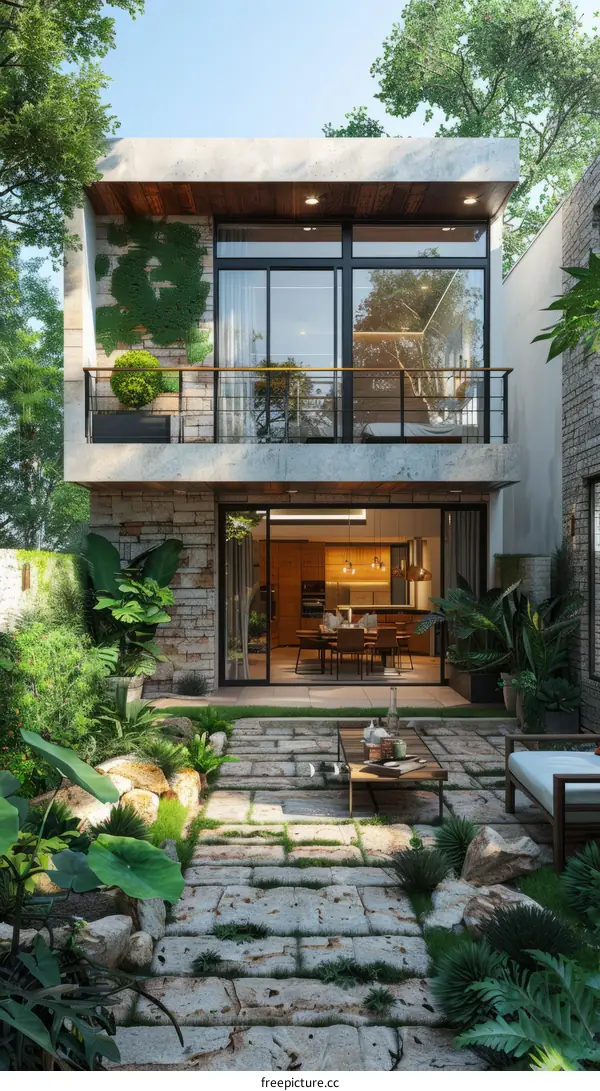 Courtyard House with Modern Interior and Tropical Garden