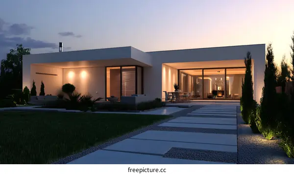 Modern Minimalist House Design with Landscaping and Patio
