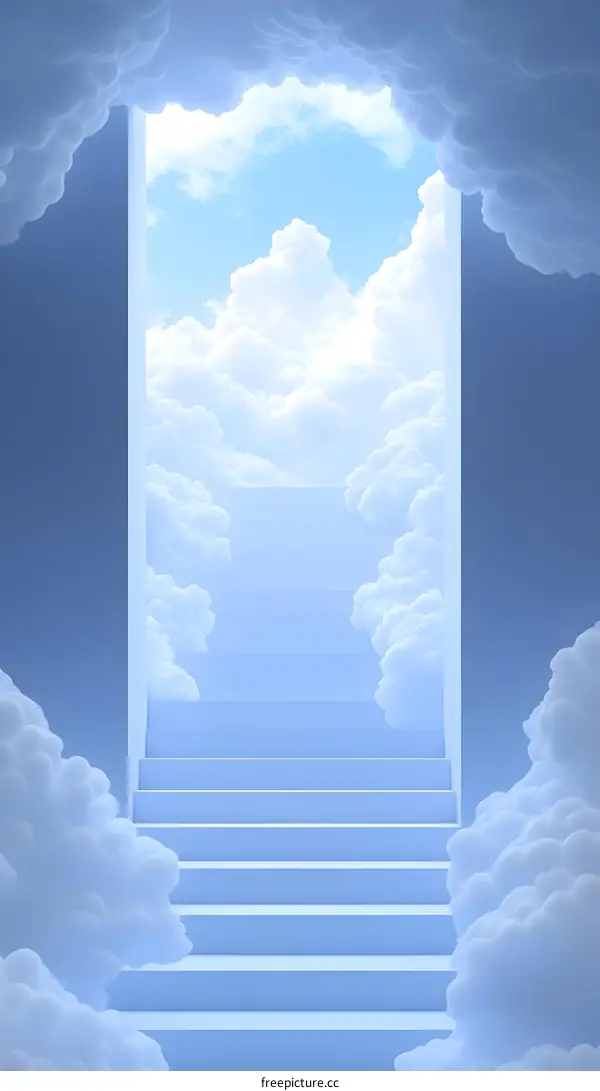 Stairway to Heaven Clouds Sky Blue Minimalist Abstract