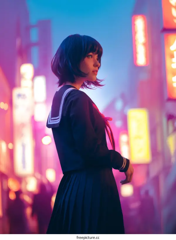 Night City Girl in a Stylish Uniform