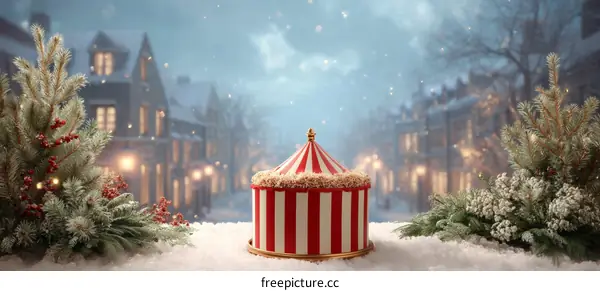 Winter Christmas Scene with Circus Tent