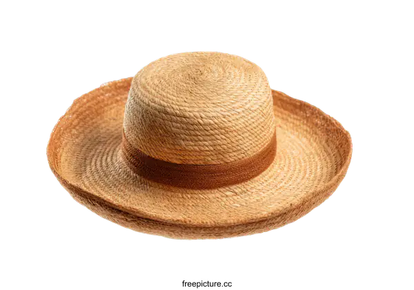 [Transparent Background PNG]Beige Straw Hat with Brown Ribbon