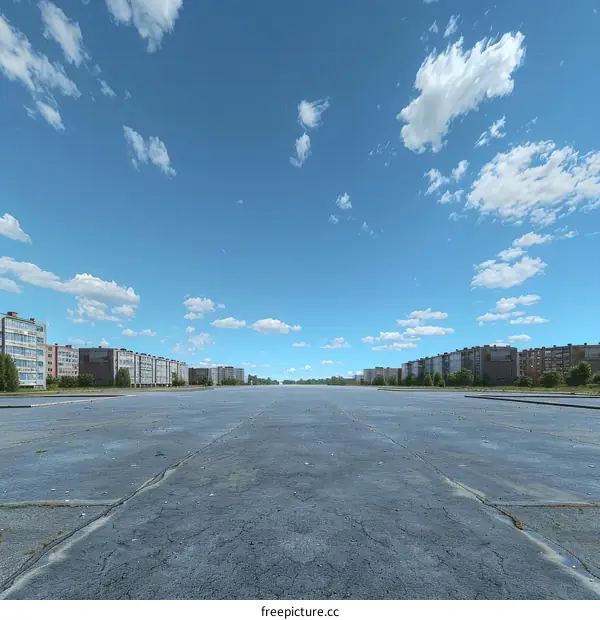 Empty City Street with Residential Buildings