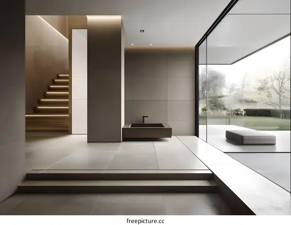 Modern Minimalist Interior Design with Grey Tiles and Natural Light