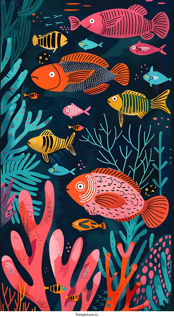 Colorful Illustration of Fish in the Ocean