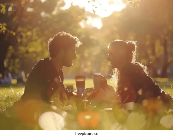 Young couple enjoying a picnic in the park