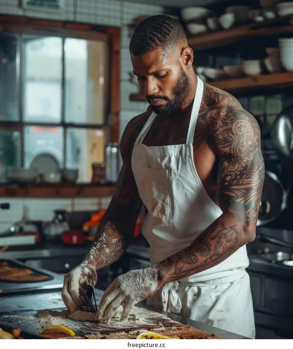Black man cooking in the kitchen