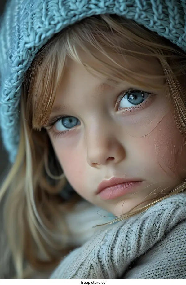 Portrait of a young girl with blue eyes and blonde hair