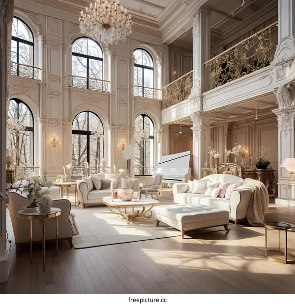 Elegant Living Room Interior with Black Piano