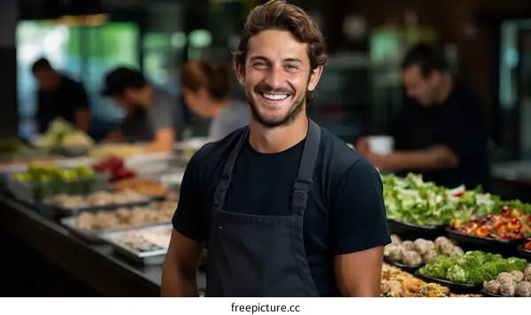 Portrait of a smiling male chef in a commercial kitchen