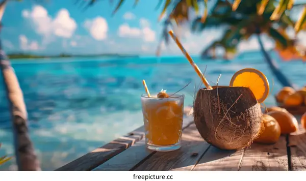 Refreshing drinks on a tropical beach