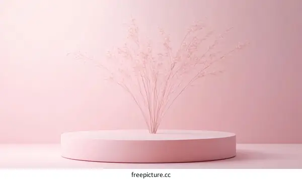 Pink Minimalist Display Stand with Dried Plants