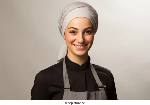 Portrait of a young female chef wearing a hijab