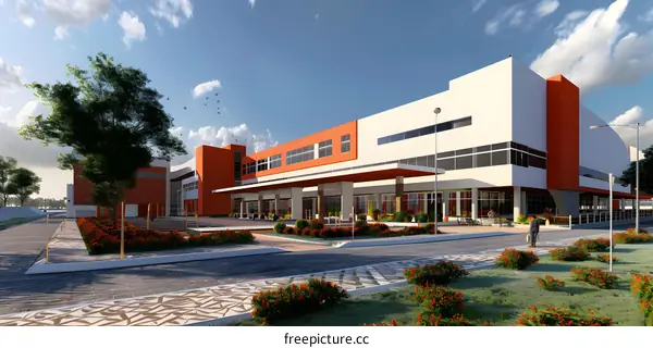 Modern Building Design with Orange and White Facade