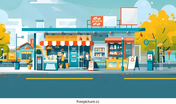 Street Food Cafe Illustration with People