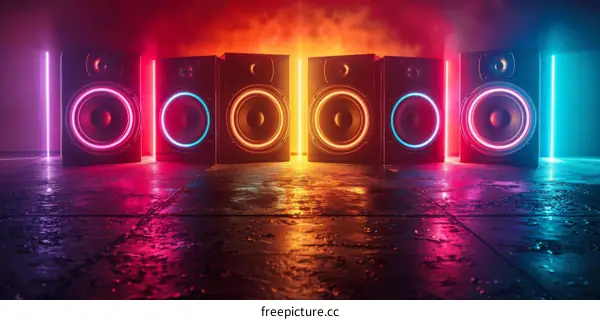 Neon Speakers in Smoke-Filled Room