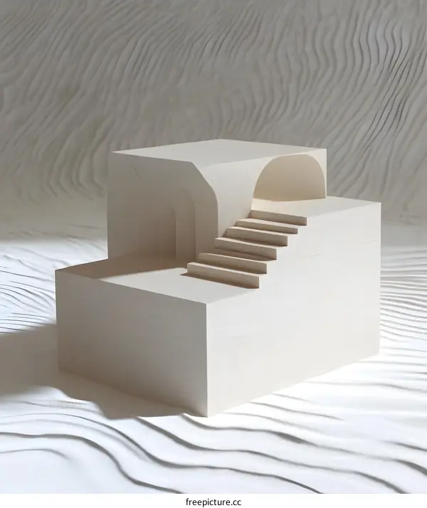 Abstract Minimalist 3D Render of Stairs and Archway
