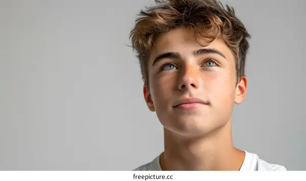 Portrait of a teenage boy looking up