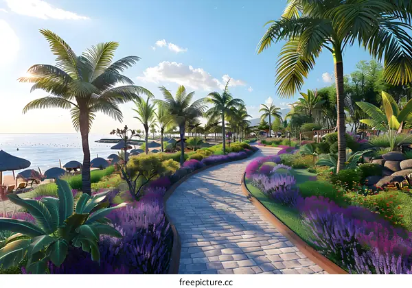 Tropical Beach Resort with Palm Trees and Winding Path
